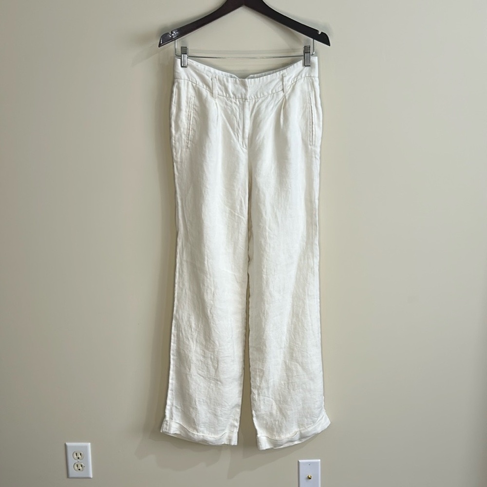 Massimo Dutti Off-White Linen Trousers